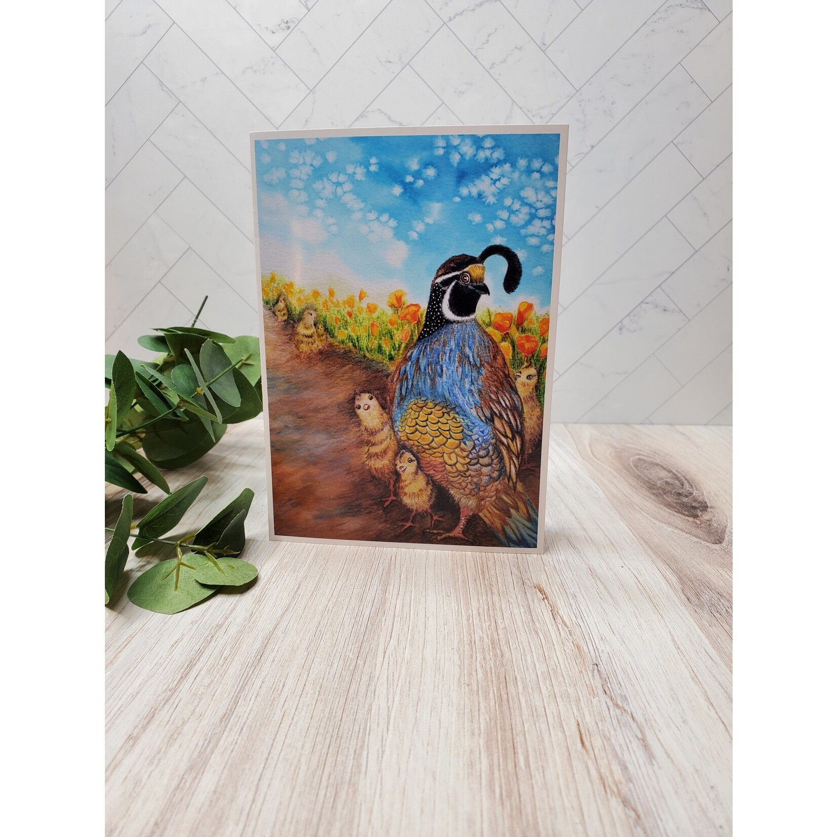 Bird in a Pine Quail - Greeting Card