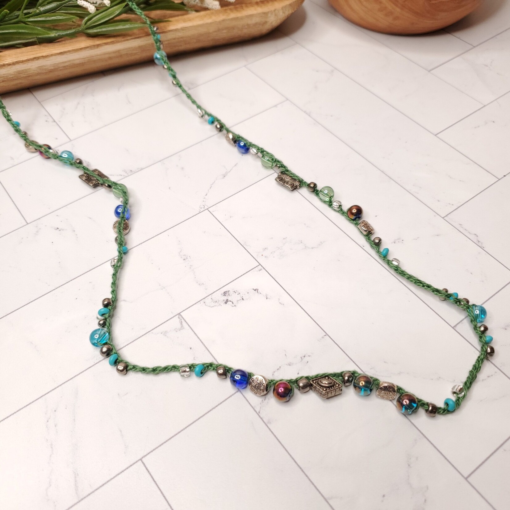 Crescent Moon Jewelry of the Sierras Bead Crochet Hat Band - Green & Multi-colored - 36"