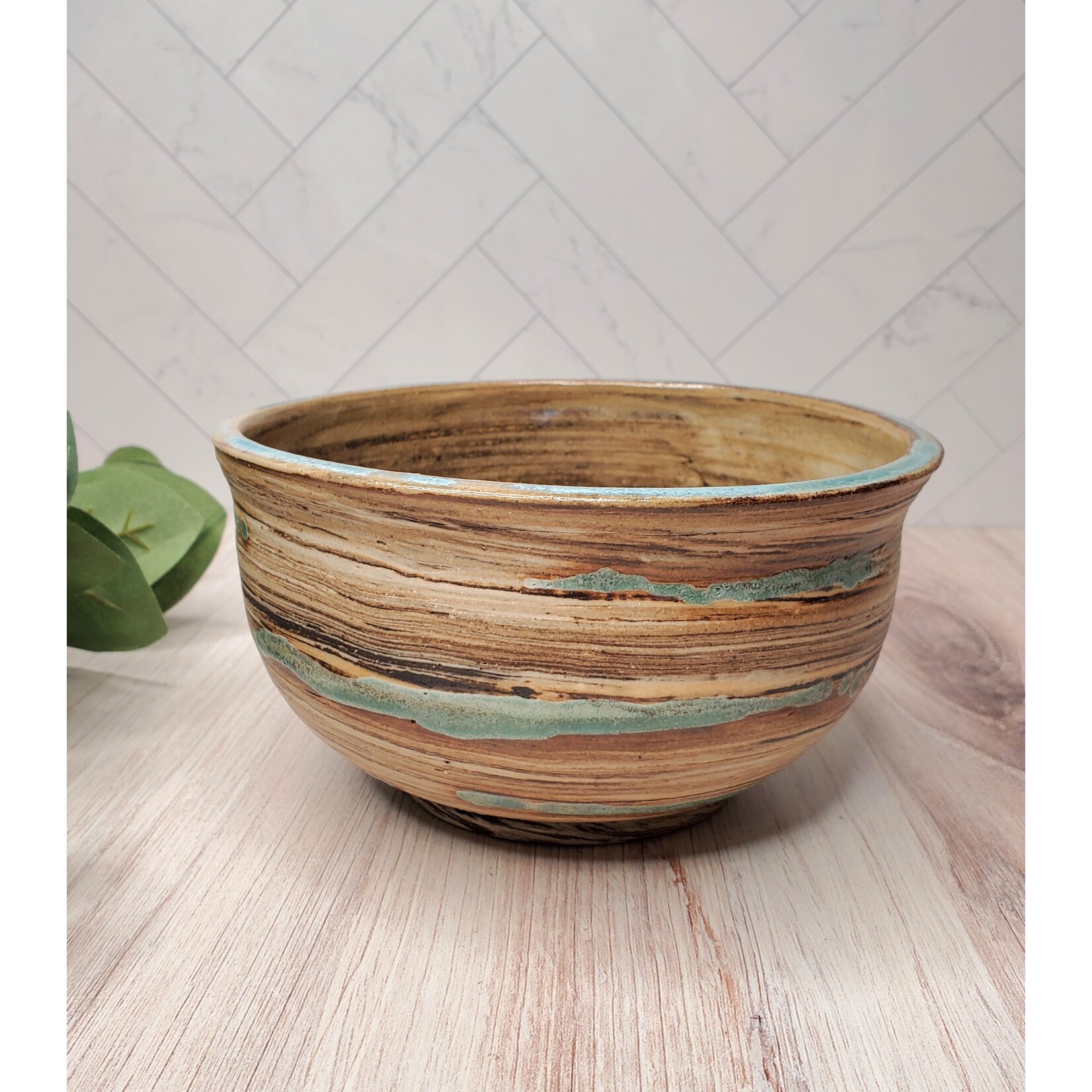 Elaine Randall Variegated Clay Bowl with Turquoise Elements