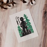Evi Studio "Bigfoot Gone Fishing" - lino print on handmade paper