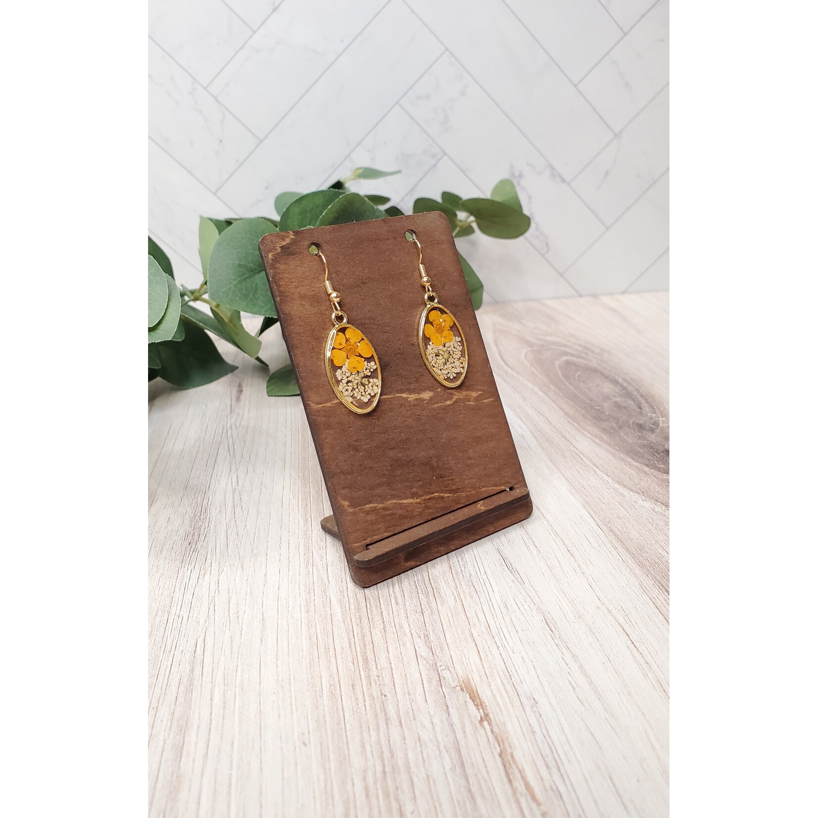 Evi Studio Botanical Earrings - Orange & White Ovals