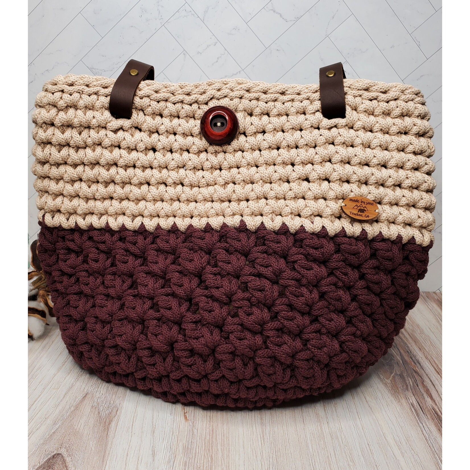 Made by Jane Glenshire Shopper - Burgundy & Warm Beige