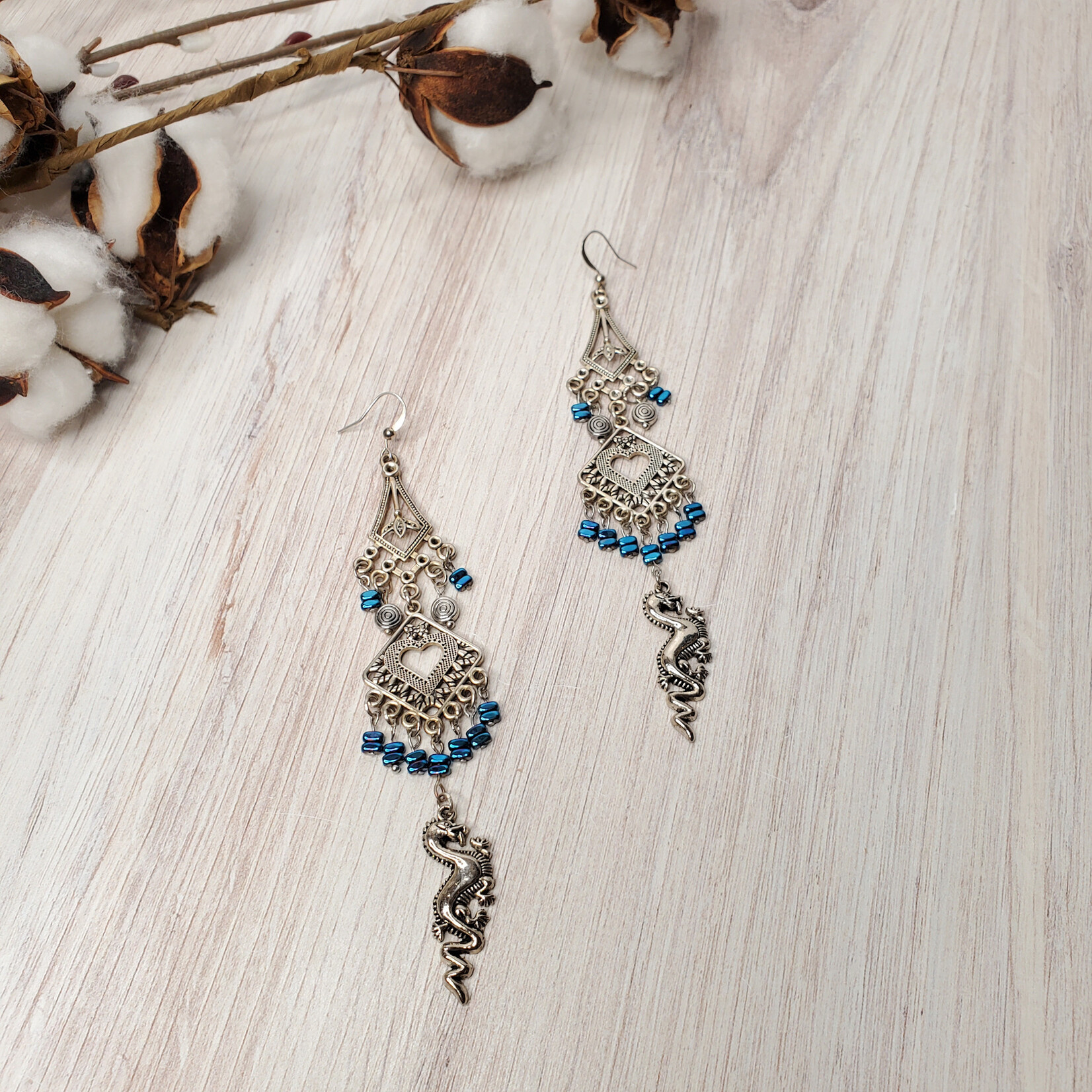Mary Eastman Blue Dragon Chandelier Earrings