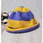 Roan's Repertoire Baby Hat - Purple & Yellow Stripe - 6-9 mos. - hand knit