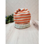 Roan's Repertoire Child Beanie - Knitted - Orange & Light Blue Striped