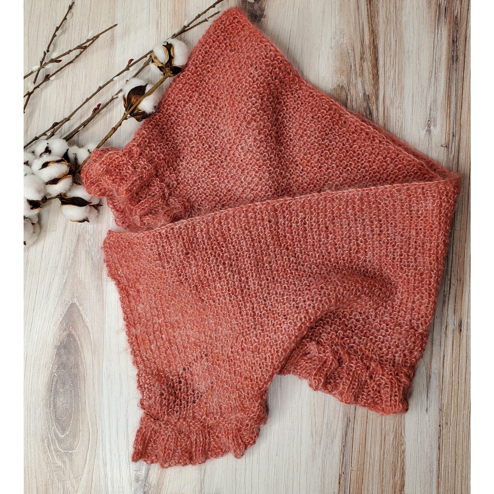 Roan's Repertoire Mohair soft red scarf - hand knit