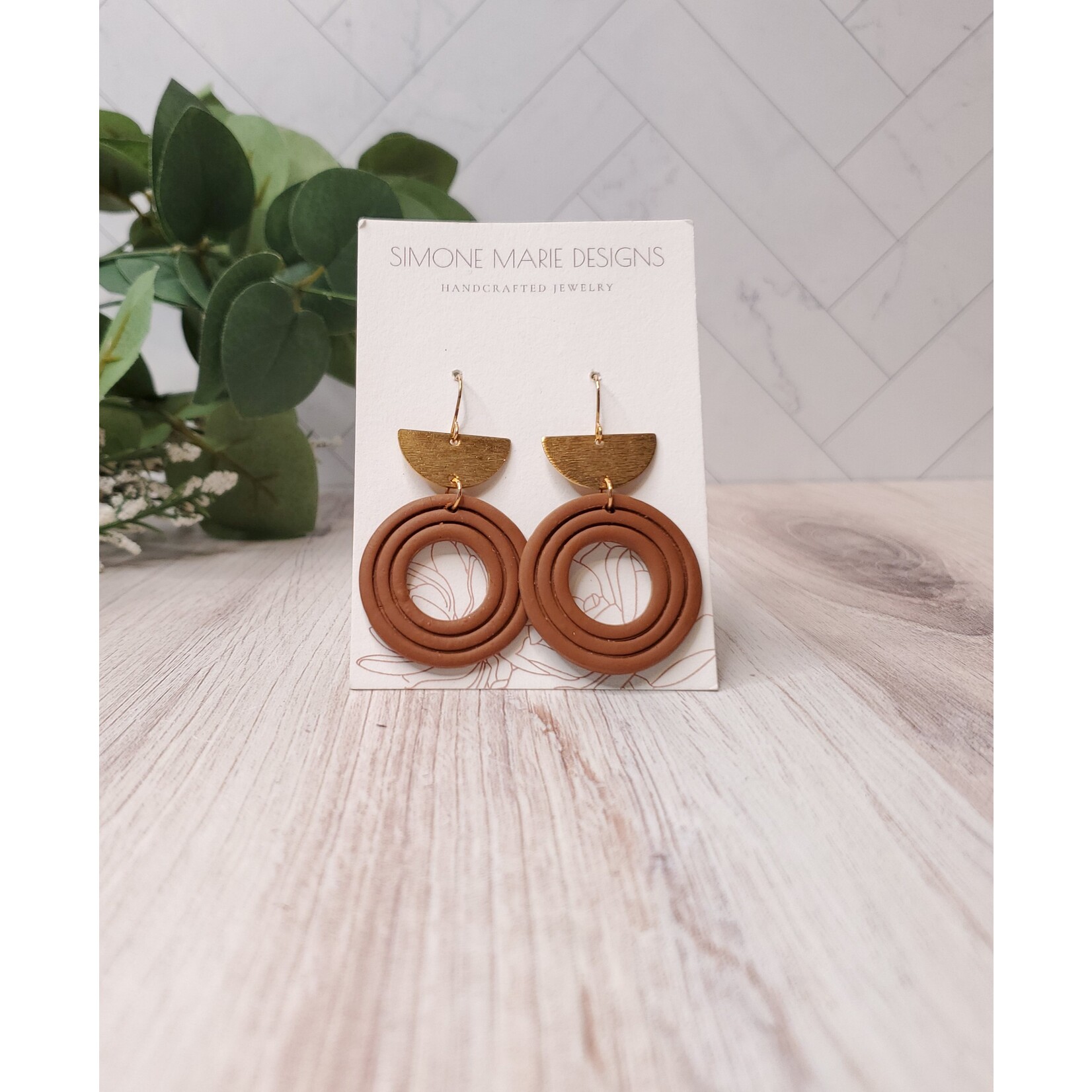 Simone Marie Designs Brown & Gold Circles w/ Semi-Circles - Polymer Clay Earrings