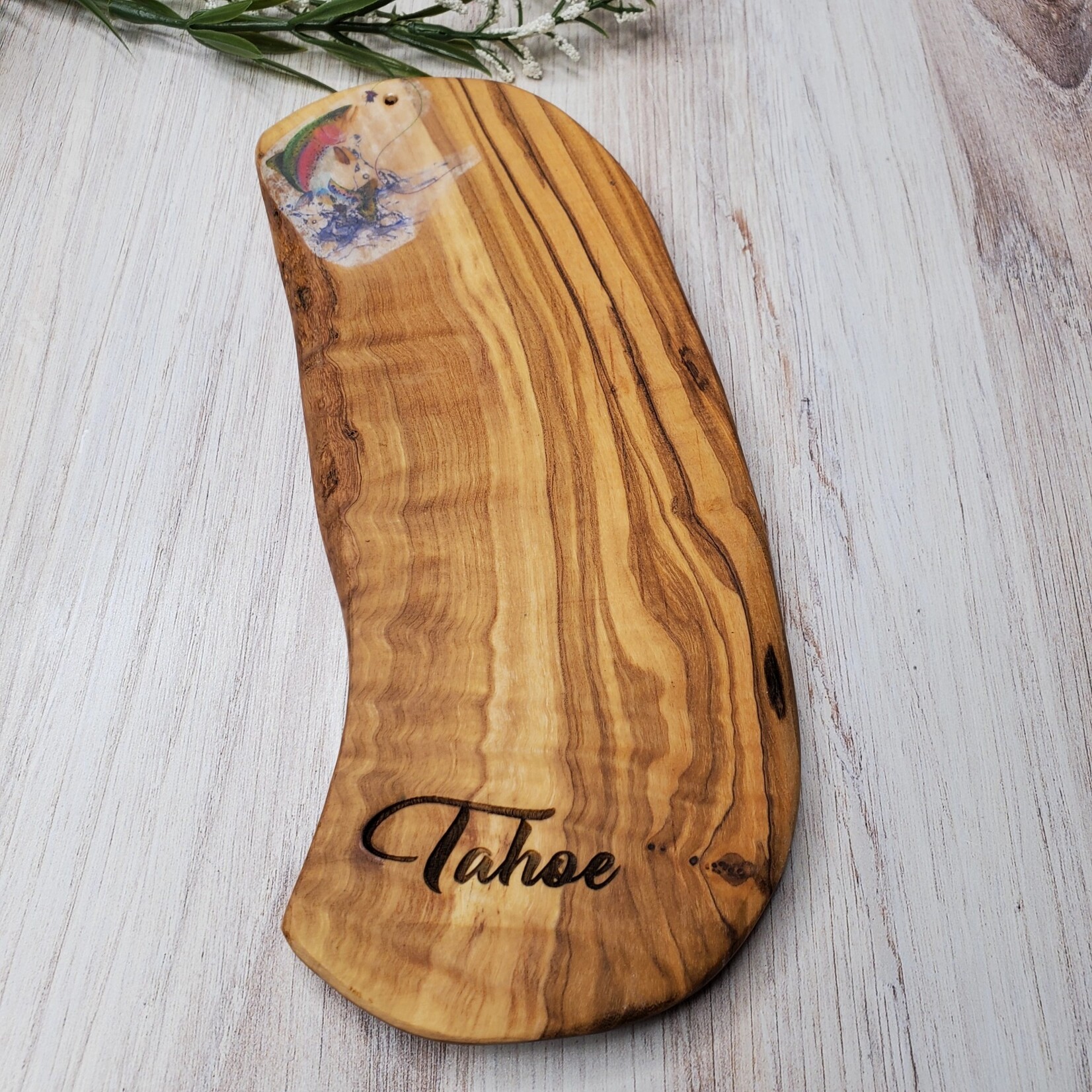 Sue Pemberton Mini Cheese Board - Lake Tahoe w/ trout - 8.5 x 3.25"