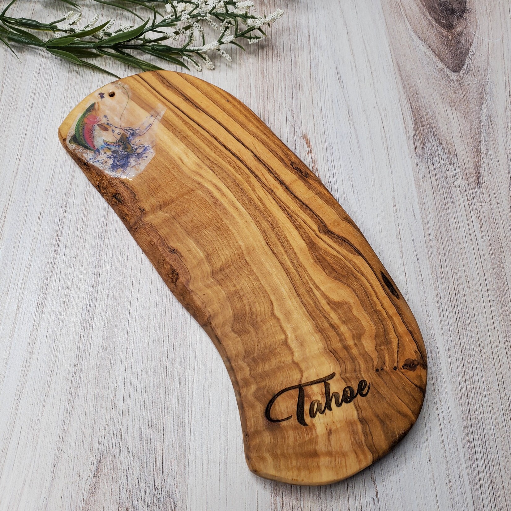 Sue Pemberton Mini Cheese Board - Lake Tahoe w/ trout - 8.5 x 3.25"