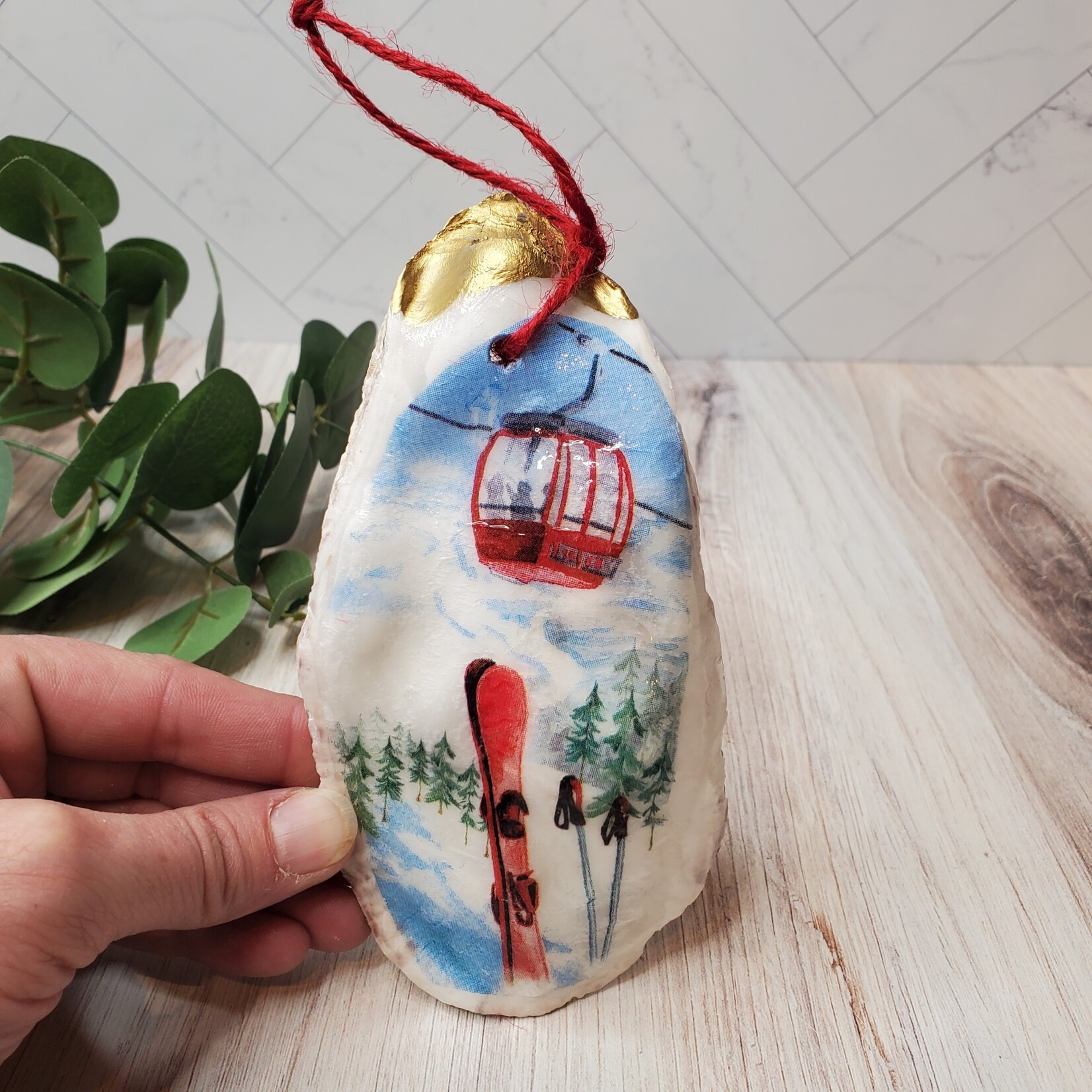 Sue Pemberton Oyster Shell Ski Ornament - Larges -