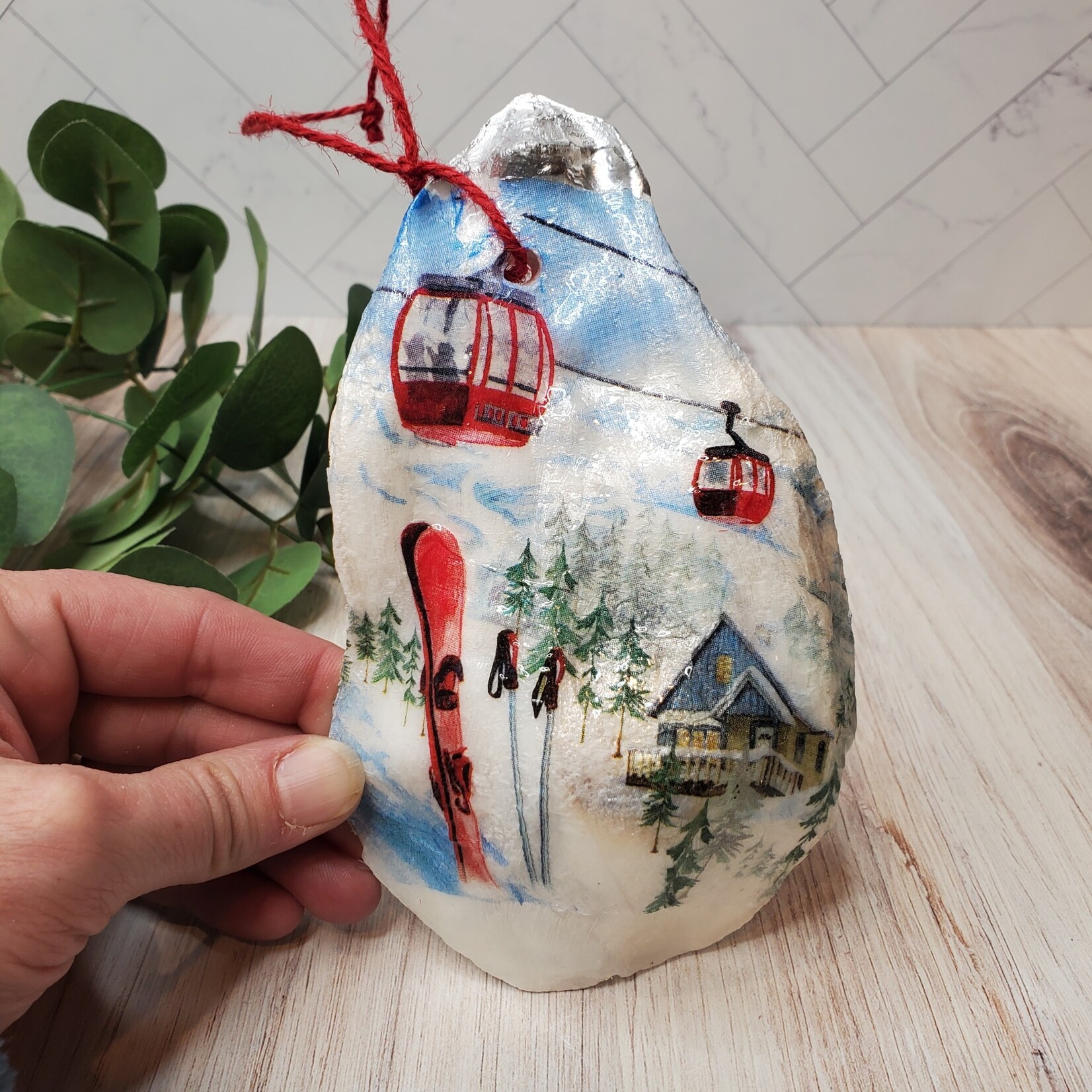 Sue Pemberton Oyster Shell Ski Ornament - Larges -