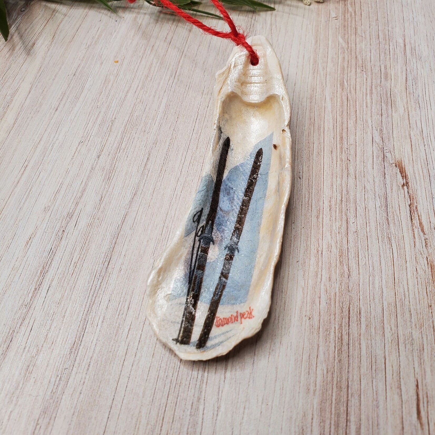 Sue Pemberton Oyster Shell Ski Ornament- Smalls