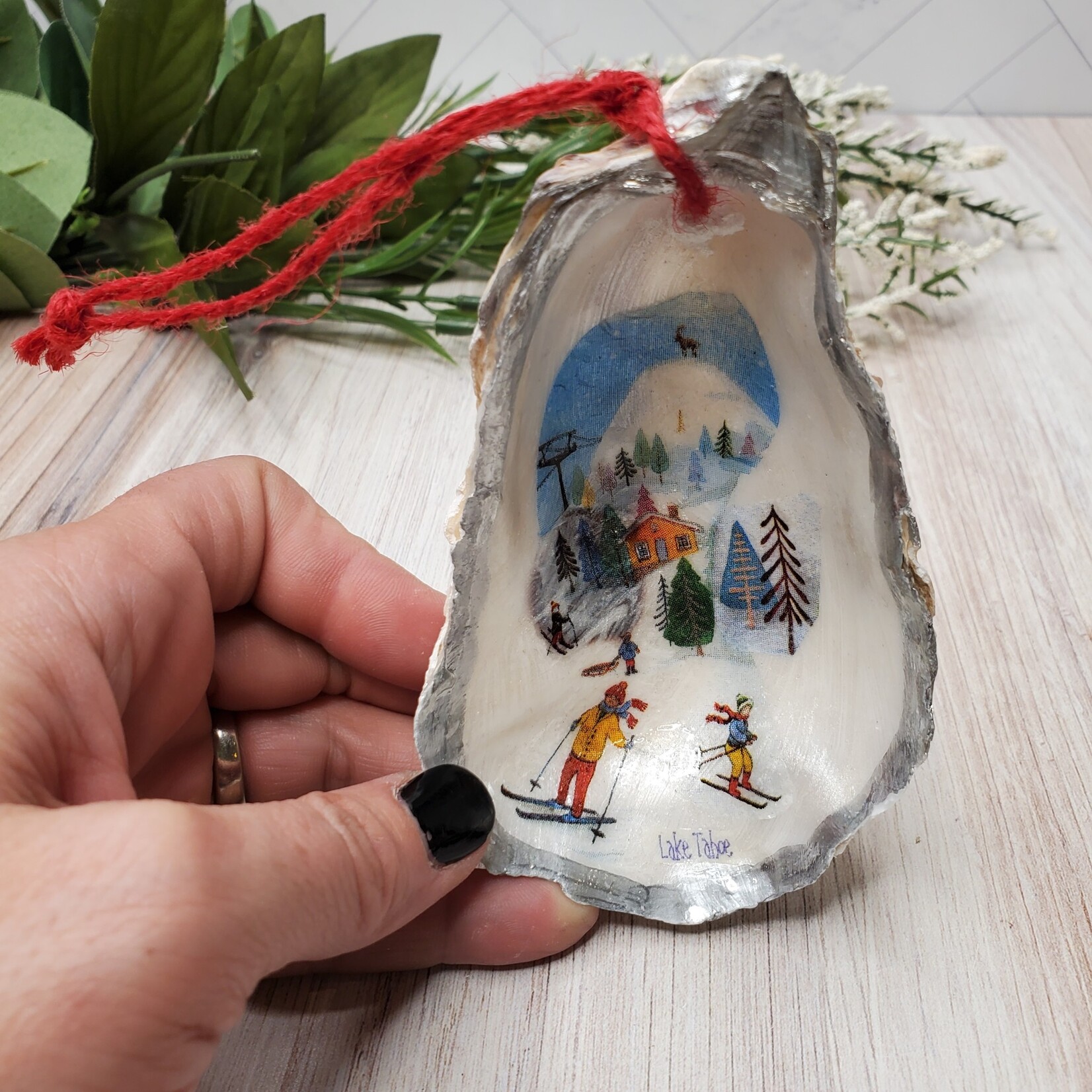 Sue Pemberton Oyster Shell Ski Ornament- Smalls