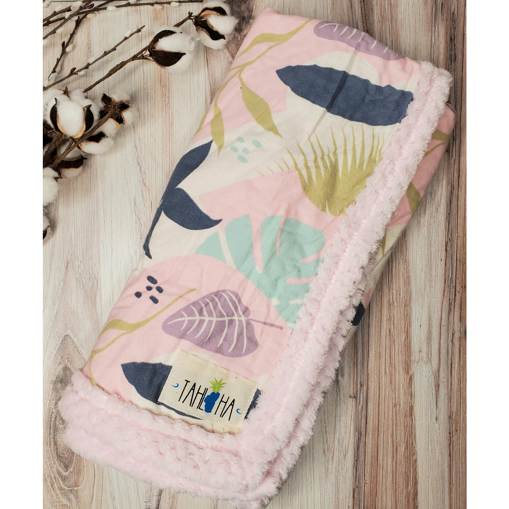 Tahloha Baby Blanket & Bib Set - Pink Tropical Floral